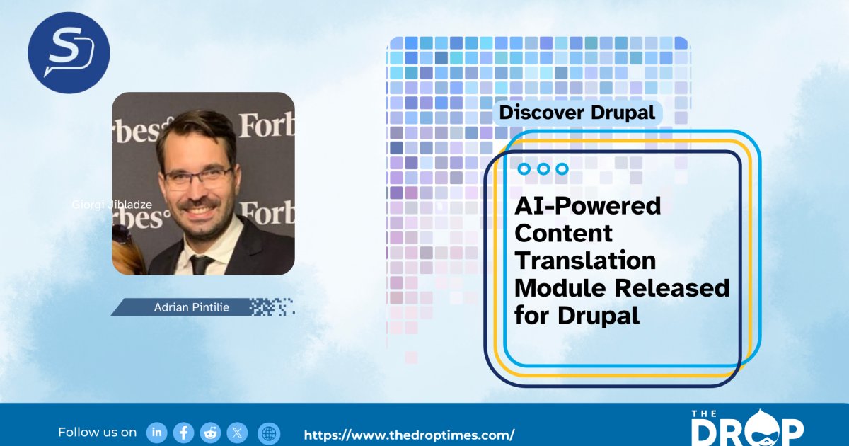 🌍🚀 New AI-Powered Content Translation module for #Drupal! Automate translations with GPT-4, batch process content &amp; integrate seamlessly into Drupal’s UI. Developed by Adrian Pintilie &amp; <a href="/softescu/">Softescu</a> 
🔗 bit.ly/43IuuxZ  #AI #Multilingual #DrupalTranslation