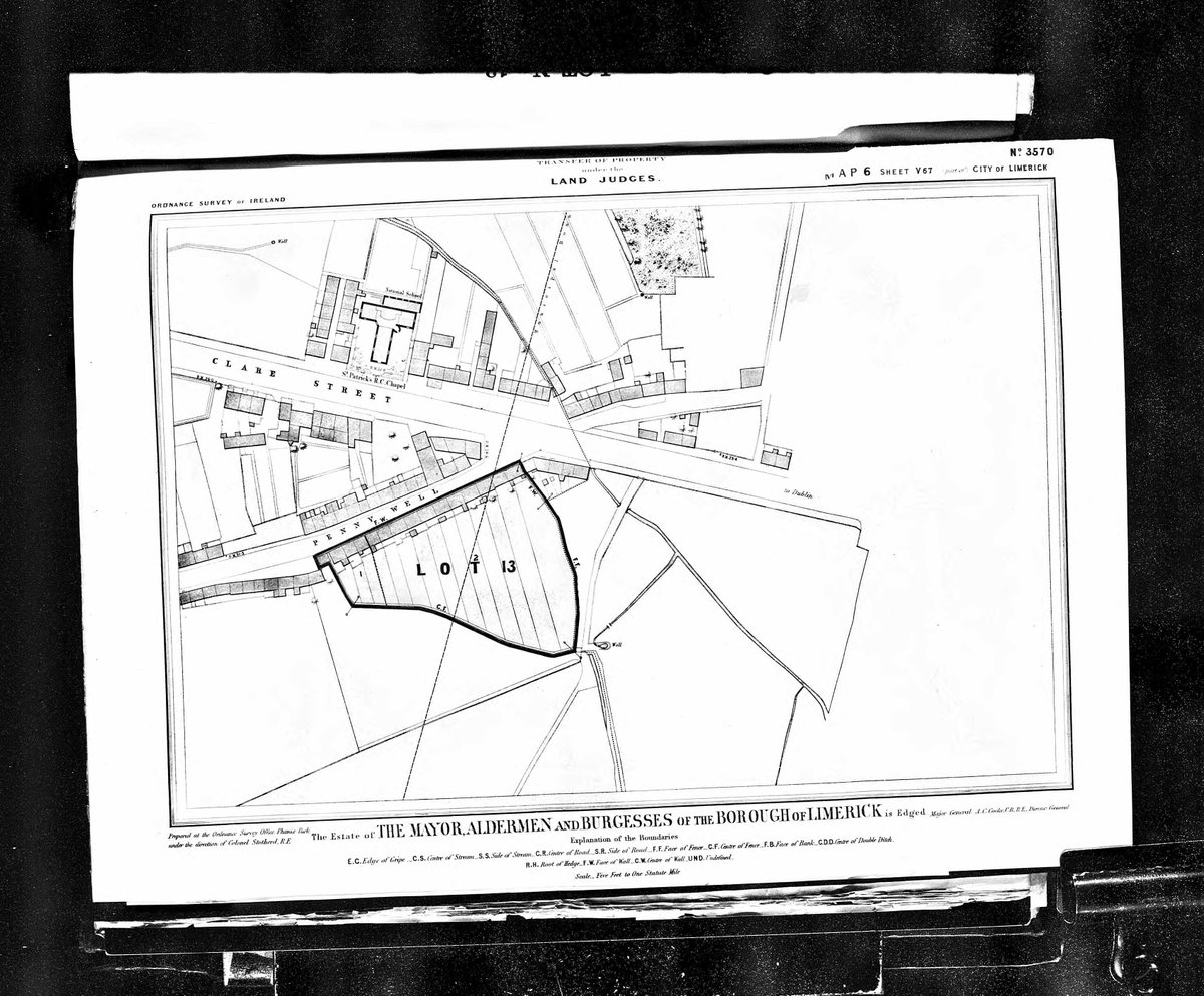 Sometimes a search takes a while and is slow. Along the way though there's always something new learned. In the Encumbered Estates Sales a map detailing a section of Clare St, #Limerick interestingly shows a National School was once at the rear of St. Patricks Church.