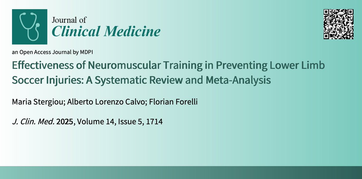 ForelliFlorian's tweet image. 🔥 Our new meta-analysis in Journal of Clinical Medicine confirms that neuromuscular training (like FIFA 11+) ⚽️ significantly reduces lower limb injuries in footballers. 📉 Consistency & coach training are key! 🚀 Female players benefit most, especially for ACL injury prevention