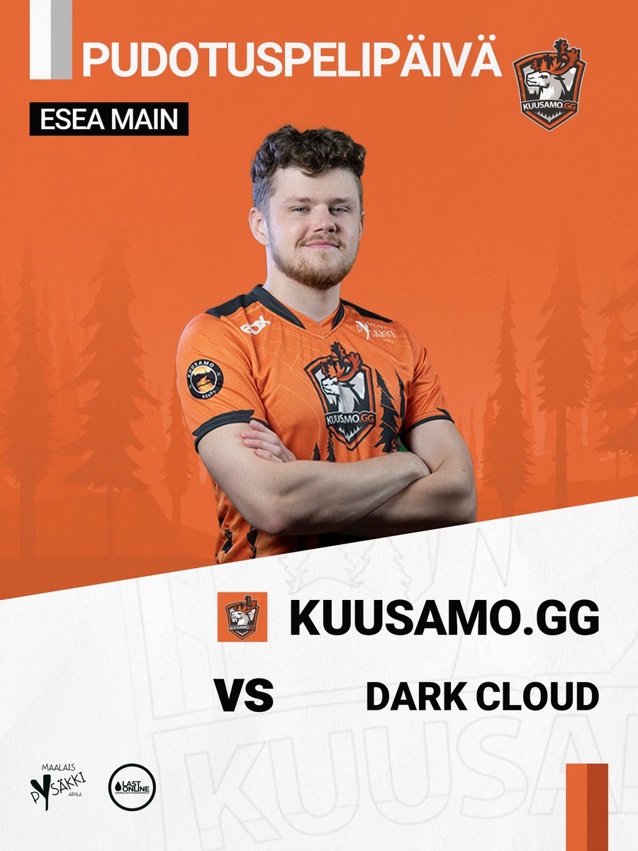 Today pulling again!
Tänään vedetään taas!

🏆 ESEA Main pudotuspelit
⏰ 20.00
📺 twitch.tv/kuusamogg 📢 <a href="/KallePiispa/">Kalle Piispa</a> 
🎙️ Illan haastattelussa: <a href="/Putelics/">Puteli</a>
