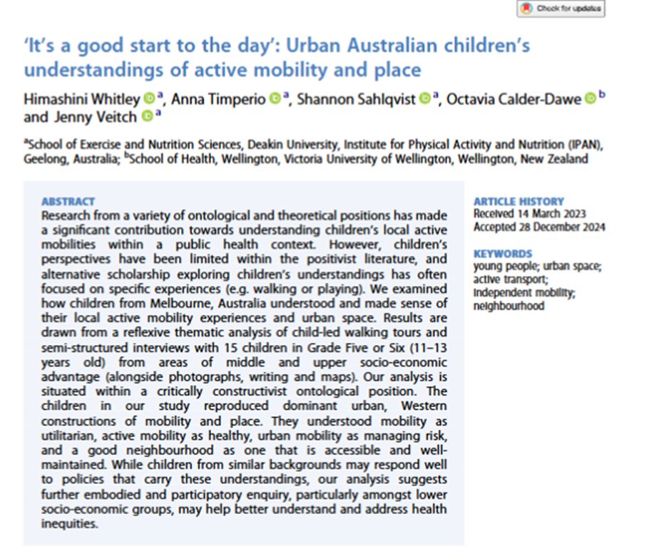 Children's Geographies (@childrensgeogs) on Twitter photo Recent article in <a href="/ChildrensGeogs/">Children's Geographies</a> examining how children understand and make sense of their local active mobility experiences and urban space. #youngpeople #urbanspace #activetransport
doi.org/10.1080/147332… Recent article in <a href="/ChildrensGeogs/">Children's Geographies</a> examining how children understand and make sense of their local active mobility experiences and urban space. #youngpeople #urbanspace #activetransport
doi.org/10.1080/147332…