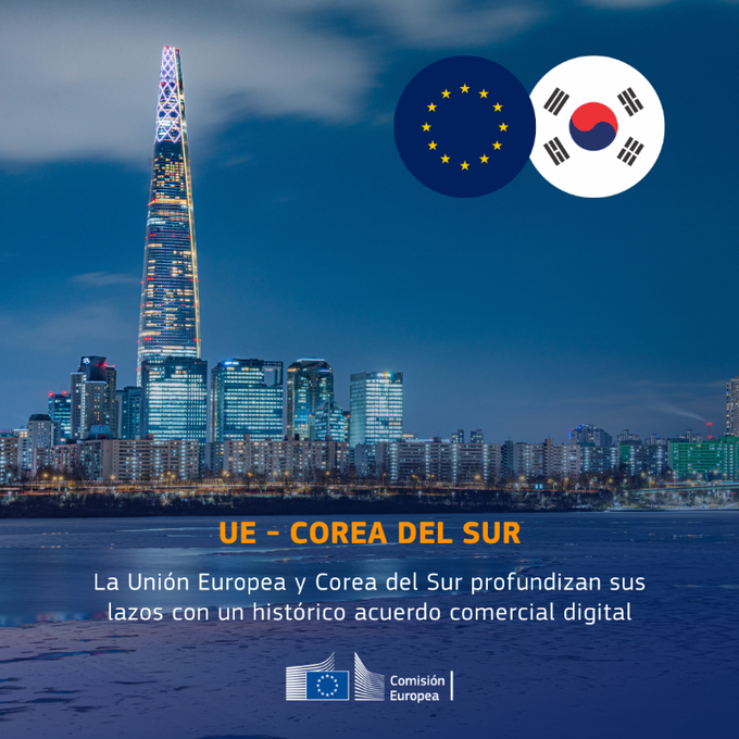 europedirectCLM's tweet image. 📰🆕 La UE 🇪🇺 y #Corea 🇰🇷 han llegado a un acuerdo de #comerciodigital histórico, que:

🔹fomentará la confianza de los consumidores 🧑‍💻
🔸garantizará la seguridad jurídica 🧑‍⚖️ a las empresas 
🔹eliminará ❌ los obstáculos al comercio digital 

Más ℹ️: shre.ink/MOlS