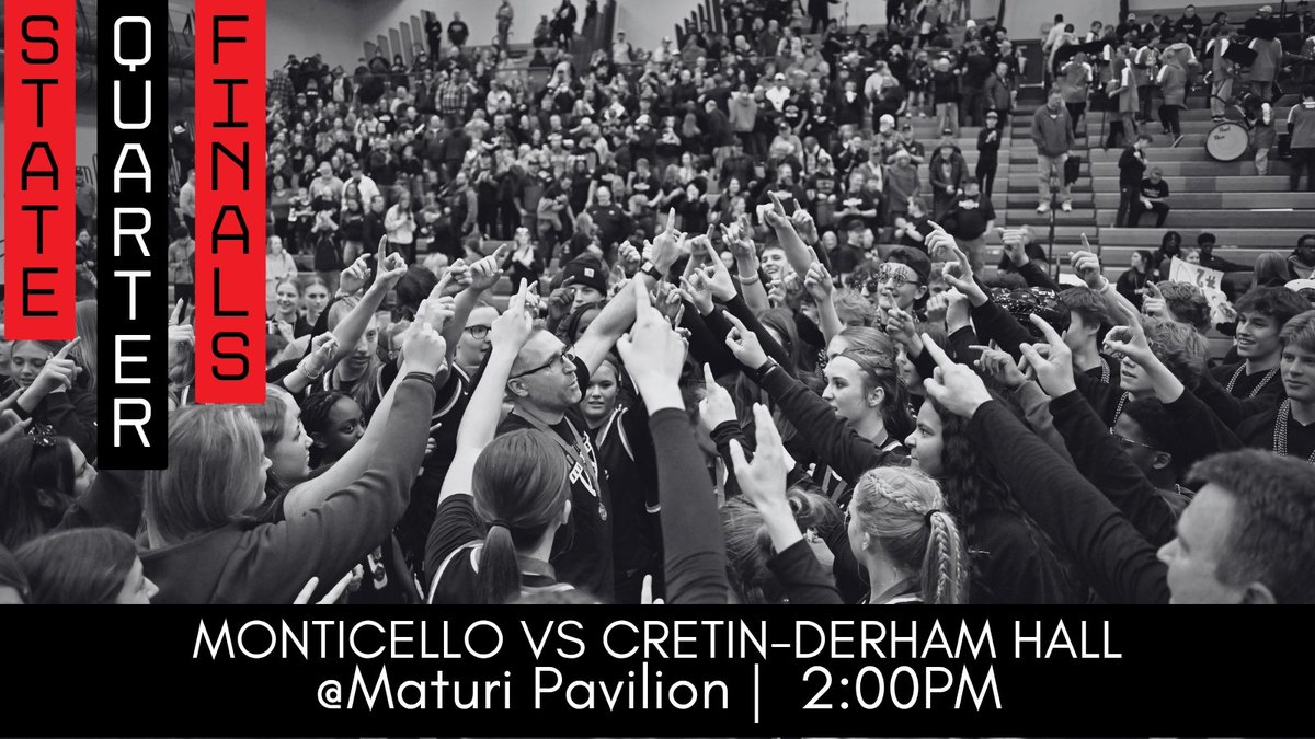 🚨🏀 𝐆𝐀𝐌𝐄𝐃𝐀𝐘 🏀🚨

🏀 State Quarter Finals 🏀

Theme: Red out
🆚 Cretin-Derham Hall
📍 Maturi Pavillion 
⏰ 2PM
🎟 mshsl.org/tickets
📺 nspn.tv/MSHSL
*Note: ($10 subscription)