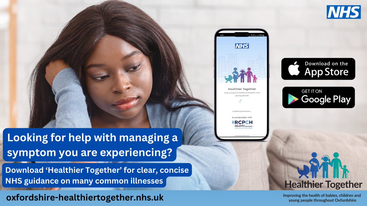 Are you a young person looking for information on how to manage a symptom you are experiencing? The Healthier Together website and app, from the NHS, can help you with many common illnesses. Simply download today for help managing your symptoms. bit.ly/OHTApp