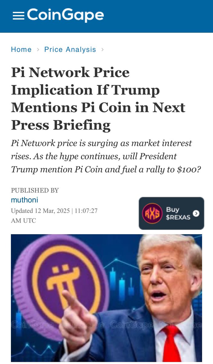 🚨#Breaking Pi Network Price Implication If Trump Mentions Pi Coin in Next Press Briefing

Pi Network price is surging as market interest rises. As the hype continues, will President Trump mention Pi Coin and fuel a rally to $100?

•Pi Network price could rally to all-time highs