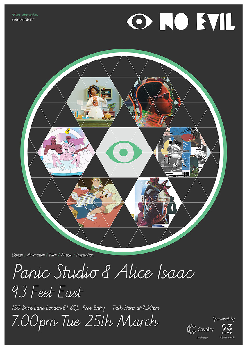 Who: <a href="/panicstudiotv/">Panic</a> x Alice Isaac
When: 7pm Tuesday 25th March
Where: <a href="/93FeetEast/">93FeetEast</a>