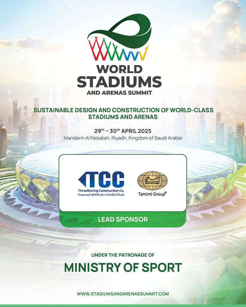 wsasummit's tweet image. We are proud to welcome Thrustboring Construction Co. (TCC) as the Lead Sponsor of the World Stadiums and Arenas Summit 2025!

📅 29-30 April 2025
📍 Mandarin Oriental Al Faisaliah, Riyadh, Saudi Arabia

#WSAS #StadiumDevelopment #SportsArchitecture #worldstadiumandarenasummit