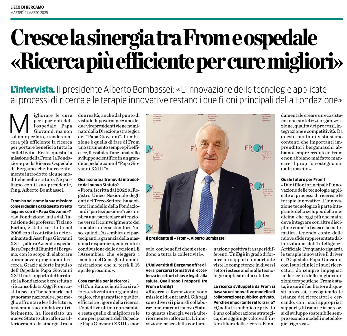 FROM Fondazione per la Ricerca Ospedale di Bergamo (@frombergamo) on Twitter photo Continuare ad innovare per migliorare terapia e #cura. Ne parla il presidente di #FROM Alberto Bombassei nell'intervista di ieri a L'Eco di Bergamo <a href="/webecodibergamo/">L'Eco di Bergamo</a> Leggi di più: bit.ly/3DBcR8D <a href="/hpg23bg/">Papa Giovanni XXIII</a> #ospedalepapagiovanniXXIII #bergamo #ecodibergamo #albertobombassei Continuare ad innovare per migliorare terapia e #cura. Ne parla il presidente di #FROM Alberto Bombassei nell'intervista di ieri a L'Eco di Bergamo <a href="/webecodibergamo/">L'Eco di Bergamo</a> Leggi di più: bit.ly/3DBcR8D <a href="/hpg23bg/">Papa Giovanni XXIII</a> #ospedalepapagiovanniXXIII #bergamo #ecodibergamo #albertobombassei