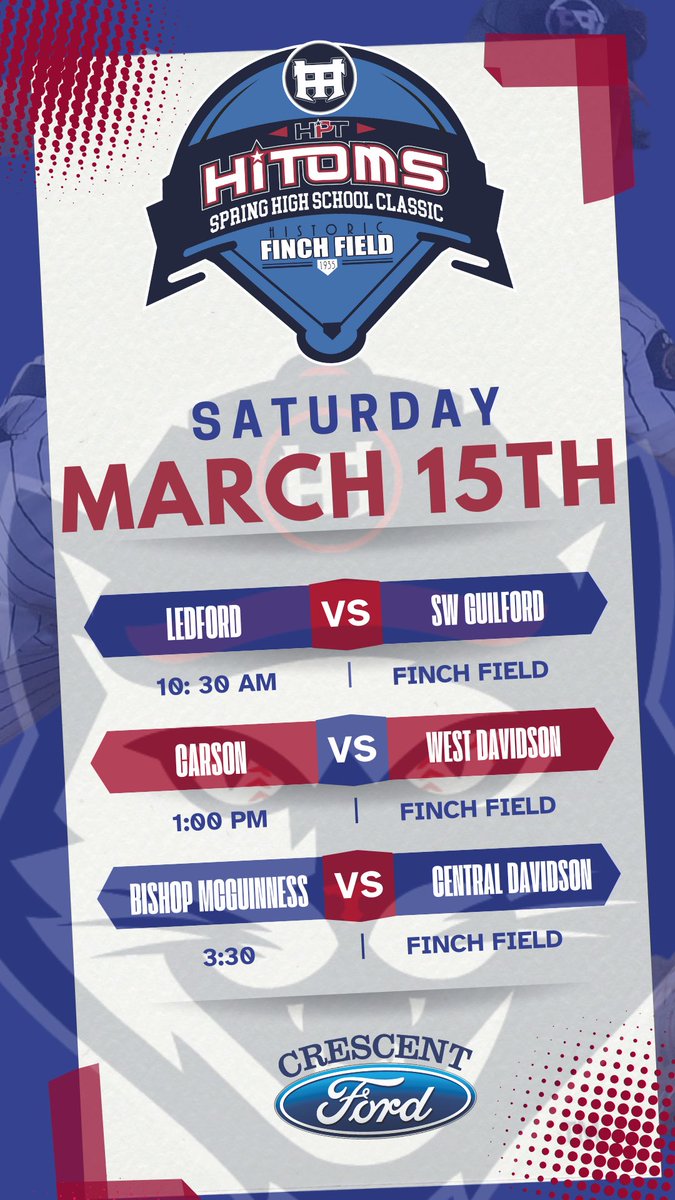 HPTclassics's tweet photo. Join the action at Finch Field this Saturday! 

First pitch at 10:30 with @CowboysSports and @LHSBaseballTEAM leading off our day. Their game will be followed by @CarsonCougarBSB and @wstdvdsonbasbal at 1:00. Closing out the evening is @GoVillainsBSB and Central Davidson https://t.co/Swavti8SdQ