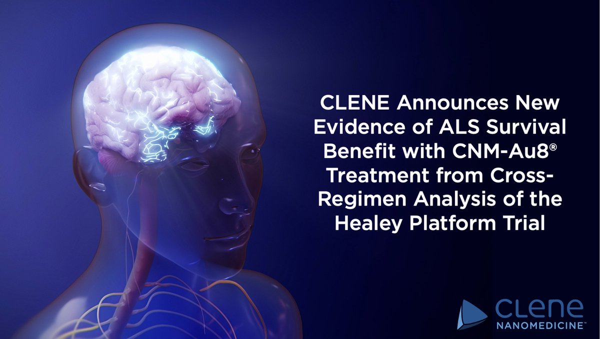Clene Nanomedicine (@clenenano) on Twitter photo A cross-regimen analysis of Regimens A and C of the Healey ALS Platform Trial revealed new evidence of a survival benefit with <a href="/CleneNano/">Clene Nanomedicine</a>’s novel nanocatalytic drug, #CNMAu8, confirming existing survival benefit results and biomarker data:
invest.clene.com/news-releases/… A cross-regimen analysis of Regimens A and C of the Healey ALS Platform Trial revealed new evidence of a survival benefit with <a href="/CleneNano/">Clene Nanomedicine</a>’s novel nanocatalytic drug, #CNMAu8, confirming existing survival benefit results and biomarker data:
invest.clene.com/news-releases/…