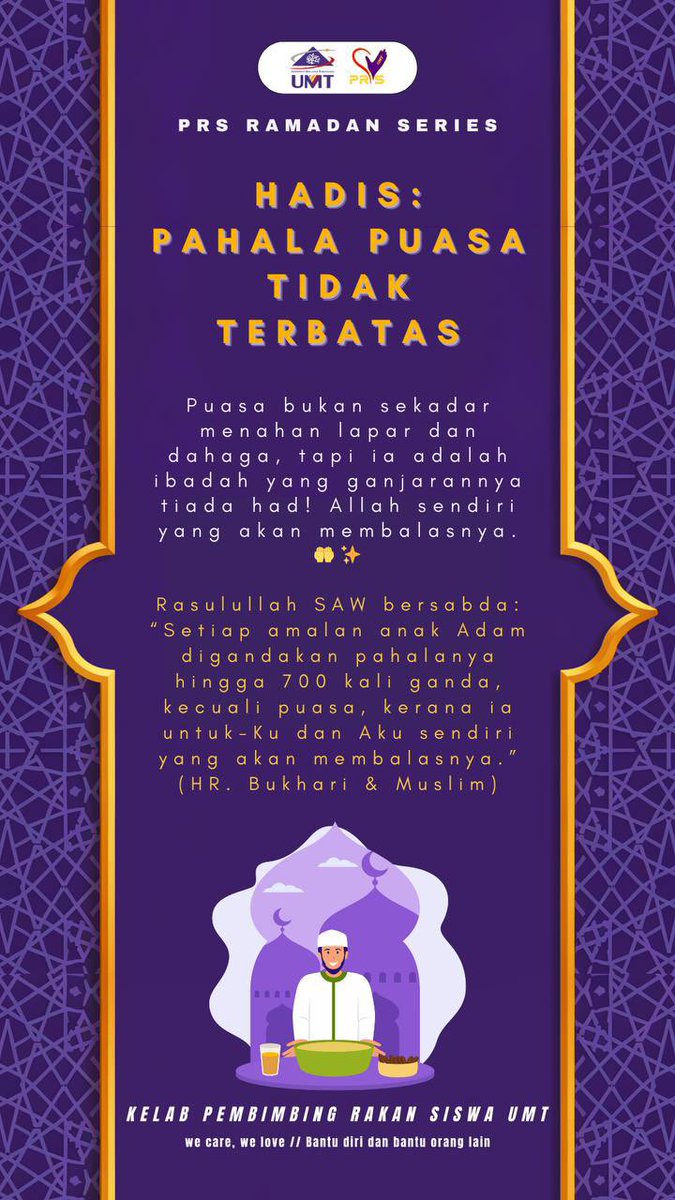 prsumtofficial's tweet photo. #PRSRamadanSeries
Tambah ilmu, tingkatkan amal, raih keberkatan! ✨
Salam Ramadan 💜 https://t.co/IlPOGxSqZk