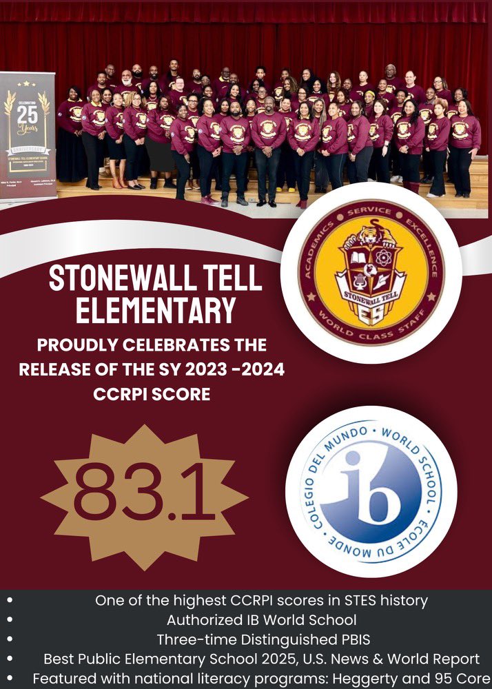 Gerard Latimore (@aplatimore) on Twitter photo 🎉 Big News! Our school’s CCRPI score is on the rise! 📈👏 Hard work, dedication, and a commitment to excellence are paying off. Thank you to our students, teachers, staff, and families for making this possible! #heavyonculture #settingthestandard
#culturematters <a href="/StonewallTell/">Stonewall Tell ES</a> 🎉 Big News! Our school’s CCRPI score is on the rise! 📈👏 Hard work, dedication, and a commitment to excellence are paying off. Thank you to our students, teachers, staff, and families for making this possible! #heavyonculture #settingthestandard
#culturematters <a href="/StonewallTell/">Stonewall Tell ES</a>