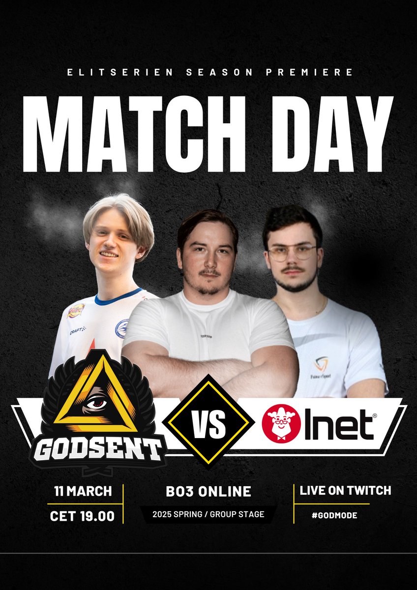 It’s time for our first match in the new season of <a href="/SECSGO/">Svenska Elitserien CS2</a>. We are proud to be represented in this tournament by a roster captained by <a href="/BrilloCS/">David Lehrman</a> 👁️ GLHF gods. #godmode

🇸🇪📺 twitch.tv/evelinamadsenn