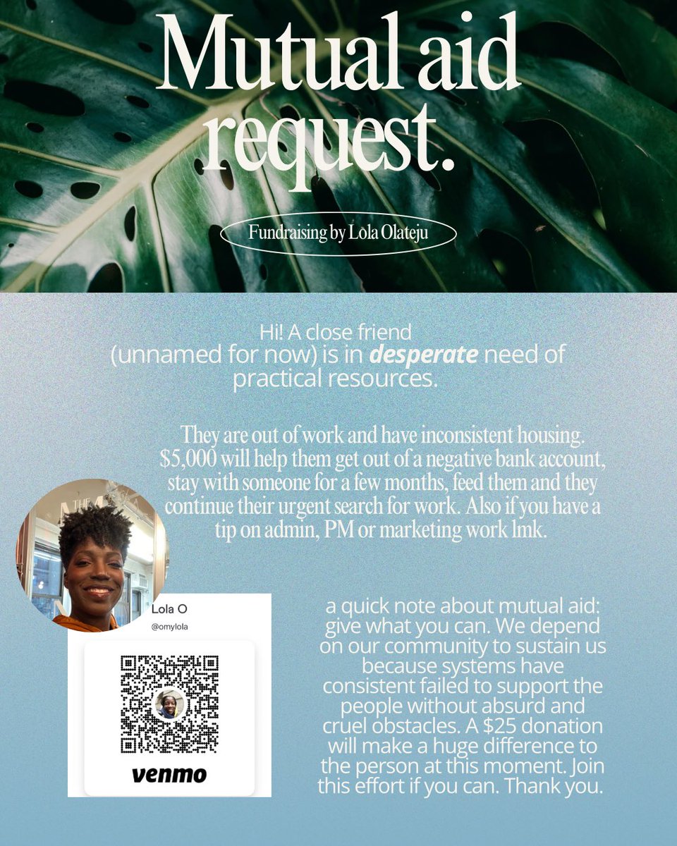 My friend’s bank account is negative. They are under employed. And they don’t have steady housing. To say it’s bad is an understatement. 

I’m raising $5k for them because they shared how desperate and also embarrassed they are and fam it shouldn’t be like this for anyone.