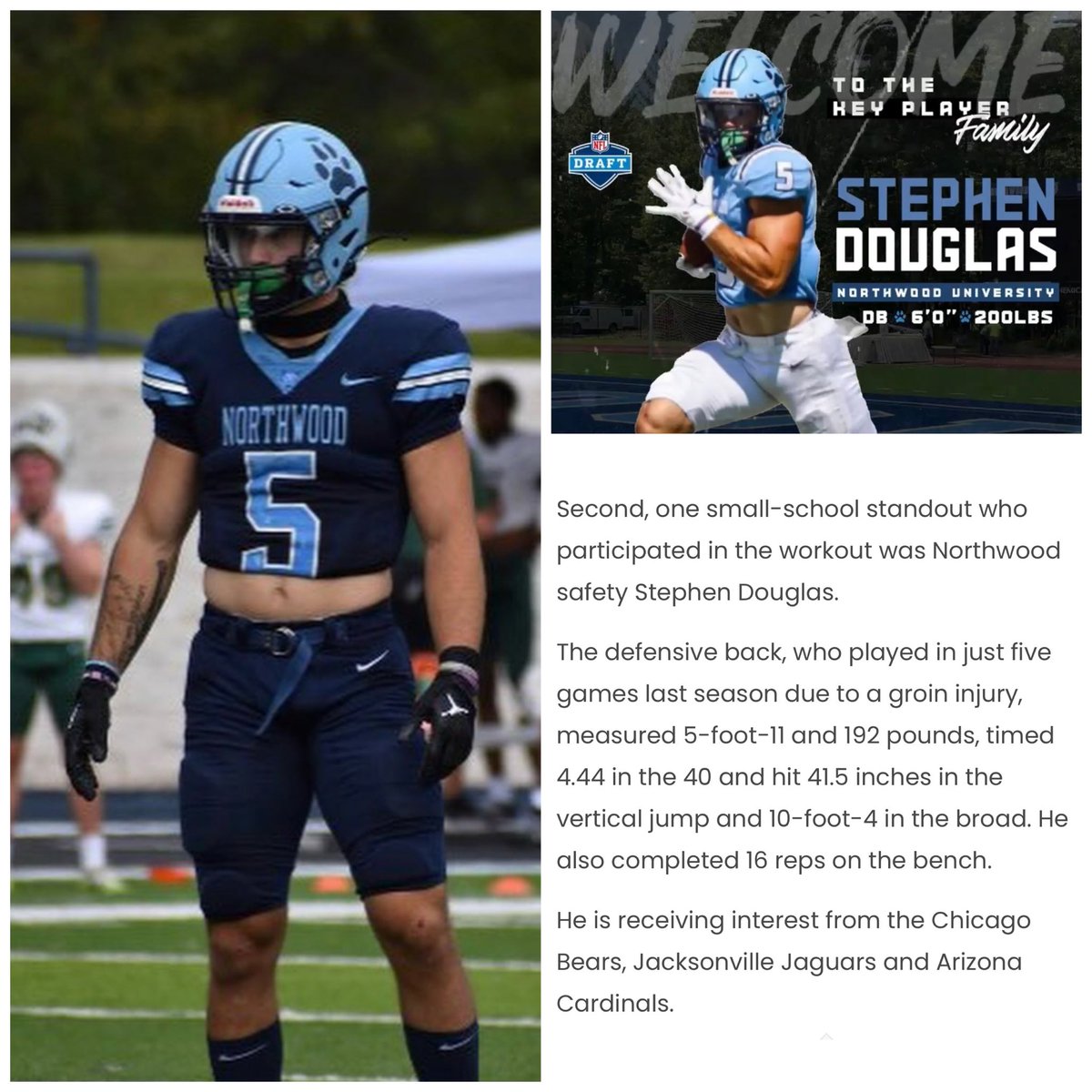 Jags have met with Stephen Douglas, a small-school standout from Northwood

78 TKL-3 TFL- 2 INT- 8 PBU- 1 BLK

That’s a resume right there haha