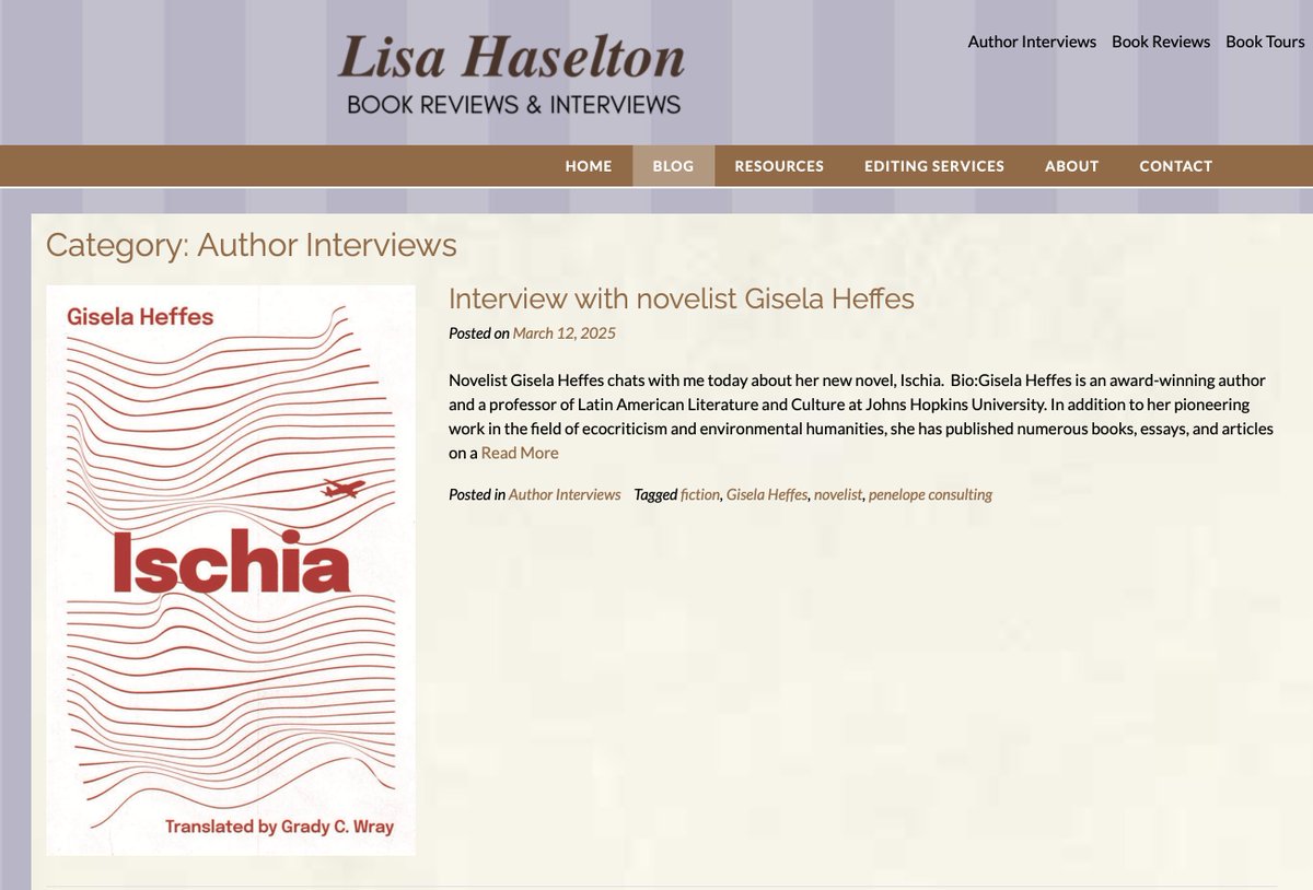 Gisela Heffes (@giselaheffes) on Twitter photo Super excited to see #Ischia (<a href="/deepvellumbooks/">Deep Vellum Books</a> / <a href="/DeepVellum/">Deep Vellum</a> ) featured by the interviewer and book reviewer Lisa Haselton's Blog ❤️
lisahaselton.com/category/autho… Super excited to see #Ischia (<a href="/deepvellumbooks/">Deep Vellum Books</a> / <a href="/DeepVellum/">Deep Vellum</a> ) featured by the interviewer and book reviewer Lisa Haselton's Blog ❤️
lisahaselton.com/category/autho…