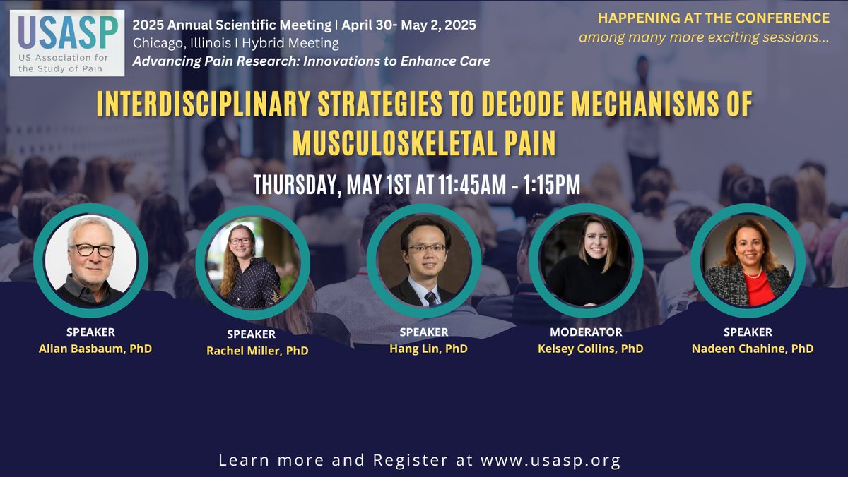 Kelsey Collins (@kelseyhcollins) on Twitter photo Excited for our workshop on interdisciplinary solutions to study mechanisms of musculoskeletal pain at #USASP2025 in Chicago, featuring talks from <a href="/NadeenChahine/">Nadeen Chahine</a>, <a href="/HangLinLab/">Hang Lin</a>, Rachel Miller (<a href="/mskpaincenter/">C-COMP</a>), and Allan Basbaum (<a href="/ucsfanatomy/">UCSF Dept. of Anatomy</a>) <a href="/US_ASP/">US Association for the Study of Pain</a>. Would love to see you there! Excited for our workshop on interdisciplinary solutions to study mechanisms of musculoskeletal pain at #USASP2025 in Chicago, featuring talks from <a href="/NadeenChahine/">Nadeen Chahine</a>, <a href="/HangLinLab/">Hang Lin</a>, Rachel Miller (<a href="/mskpaincenter/">C-COMP</a>), and Allan Basbaum (<a href="/ucsfanatomy/">UCSF Dept. of Anatomy</a>) <a href="/US_ASP/">US Association for the Study of Pain</a>. Would love to see you there!