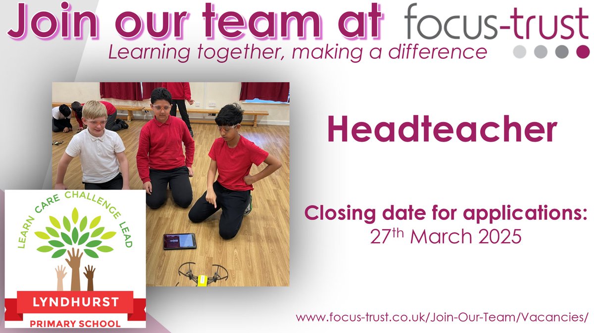 Lyndhurst Primary (@lyndhurstoldham) on Twitter photo š Ready to make a difference in education? Join our fantastic team at Lyndhurst and <a href="/FocusTrust1/">Focus Trust</a>! š Click the link to explore this exciting opportunity and be part of a passionate community dedicated to inspiring young minds. Apply now! š mynewterm.com/jobs/142471/ED⦠#EducationJobs š Ready to make a difference in education? Join our fantastic team at Lyndhurst and <a href="/FocusTrust1/">Focus Trust</a>! š Click the link to explore this exciting opportunity and be part of a passionate community dedicated to inspiring young minds. Apply now! š mynewterm.com/jobs/142471/ED⦠#EducationJobs