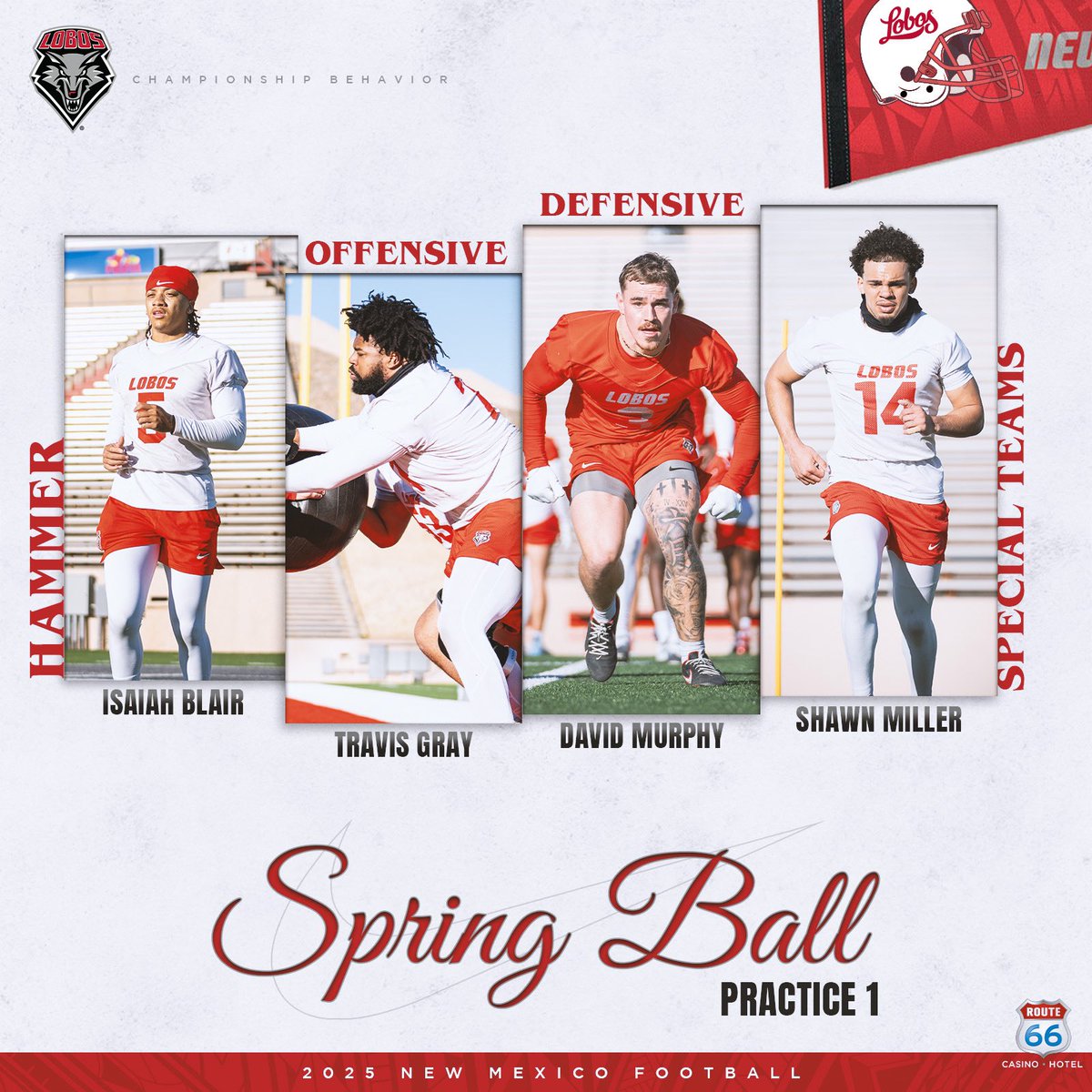 New Mexico Football (@unmlobofb) on Twitter photo Day 1️⃣ Players of the Day!
Hammer: <a href="/1isaiahb/">Isaiah Blair ⭐️⭐️⭐️</a>
Offense: <a href="/TravisRGray/">Travis Gray</a>
Defense: <a href="/DavidMurphy_3/">David Murphy</a>
Special Teams: <a href="/ShawnMiller__/">𝓢𝓱𝓪𝔀𝓷 𝓜𝓲𝓵𝓵𝓮𝓻</a>
#GoLobos | 🐺🆙 Day 1️⃣ Players of the Day!
Hammer: <a href="/1isaiahb/">Isaiah Blair ⭐️⭐️⭐️</a>
Offense: <a href="/TravisRGray/">Travis Gray</a>
Defense: <a href="/DavidMurphy_3/">David Murphy</a>
Special Teams: <a href="/ShawnMiller__/">𝓢𝓱𝓪𝔀𝓷 𝓜𝓲𝓵𝓵𝓮𝓻</a>
#GoLobos | 🐺🆙