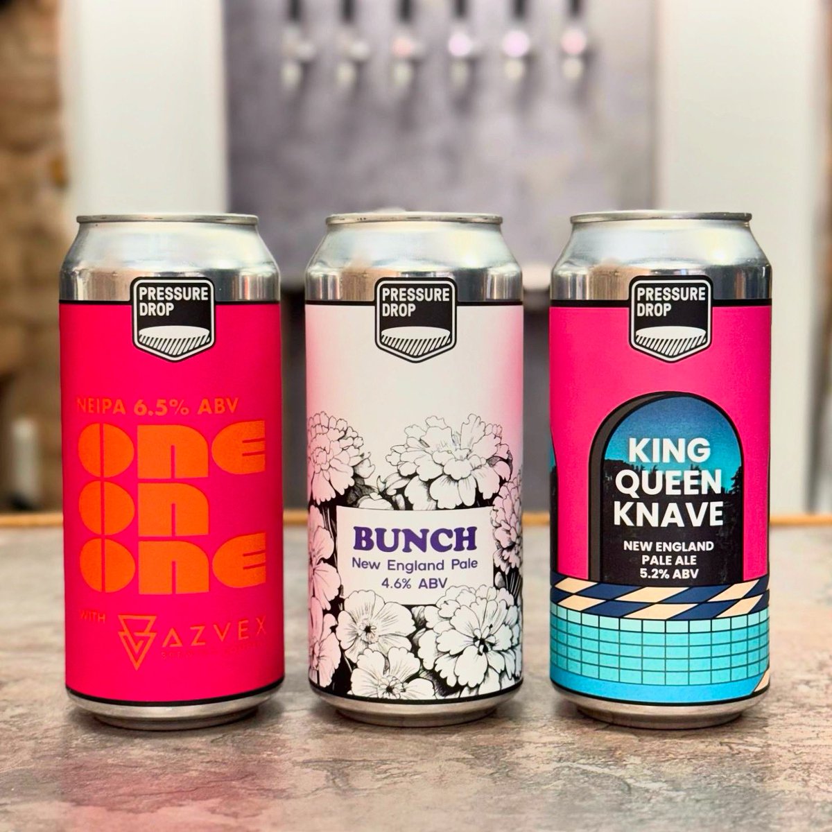 NEW #PressureDrop Inc big hop drop ‘One On One’ x Azvex Collab #NEIPA w/ Strata, Galaxy, Citra, Columbus, it’s a BANGER 💥💣🤤 PLUS NEW ‘Bunch’ NE Pale zesty li’l Antipodean number with Motueka &amp; Galaxy AND FRESH ‘King Queen Knave’ (+ a keg to go on!) #Craft #Tooting #Craftbeer