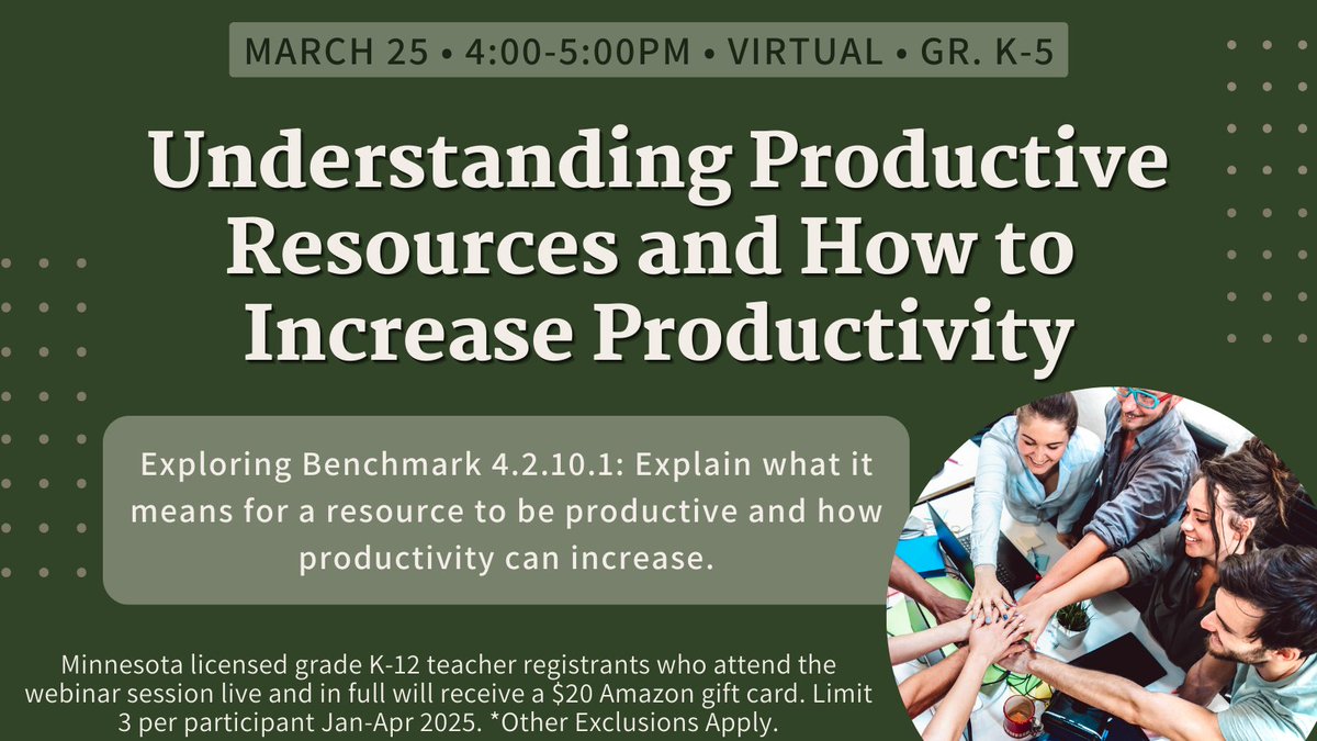 Exploring Benchmark 4.2.10.1: Explain what it means for a resource to be productive and how productivity can increase. #economics #teacherTraining
shorturl.at/flU1u