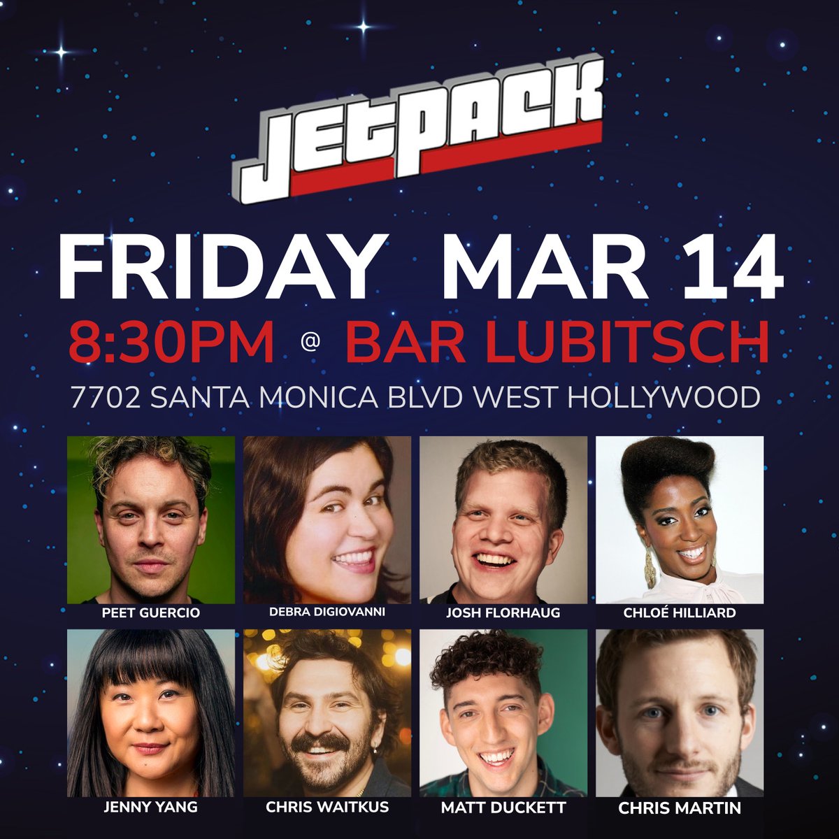 Jetpack Comedy (@jetpackcomedy) on Twitter photo This Friday at the Anti-Club Comedy Club:
@PeetGuercio @DebraDiGiovanni @Joshfcomedy <a href="/jennyyangtv/">Jenny Yang</a> @chloe_hilliard <a href="/mduckettcomedy/">Matt Duckett</a> <a href="/ChrisMcomedy/">Chris Martin - the other one</a> <a href="/thecomedybureau/">Comedy Bureau</a>
Get tickets: jetbook.co/e/jetpack-come… This Friday at the Anti-Club Comedy Club:
@PeetGuercio @DebraDiGiovanni @Joshfcomedy <a href="/jennyyangtv/">Jenny Yang</a> @chloe_hilliard <a href="/mduckettcomedy/">Matt Duckett</a> <a href="/ChrisMcomedy/">Chris Martin - the other one</a> <a href="/thecomedybureau/">Comedy Bureau</a>
Get tickets: jetbook.co/e/jetpack-come…
