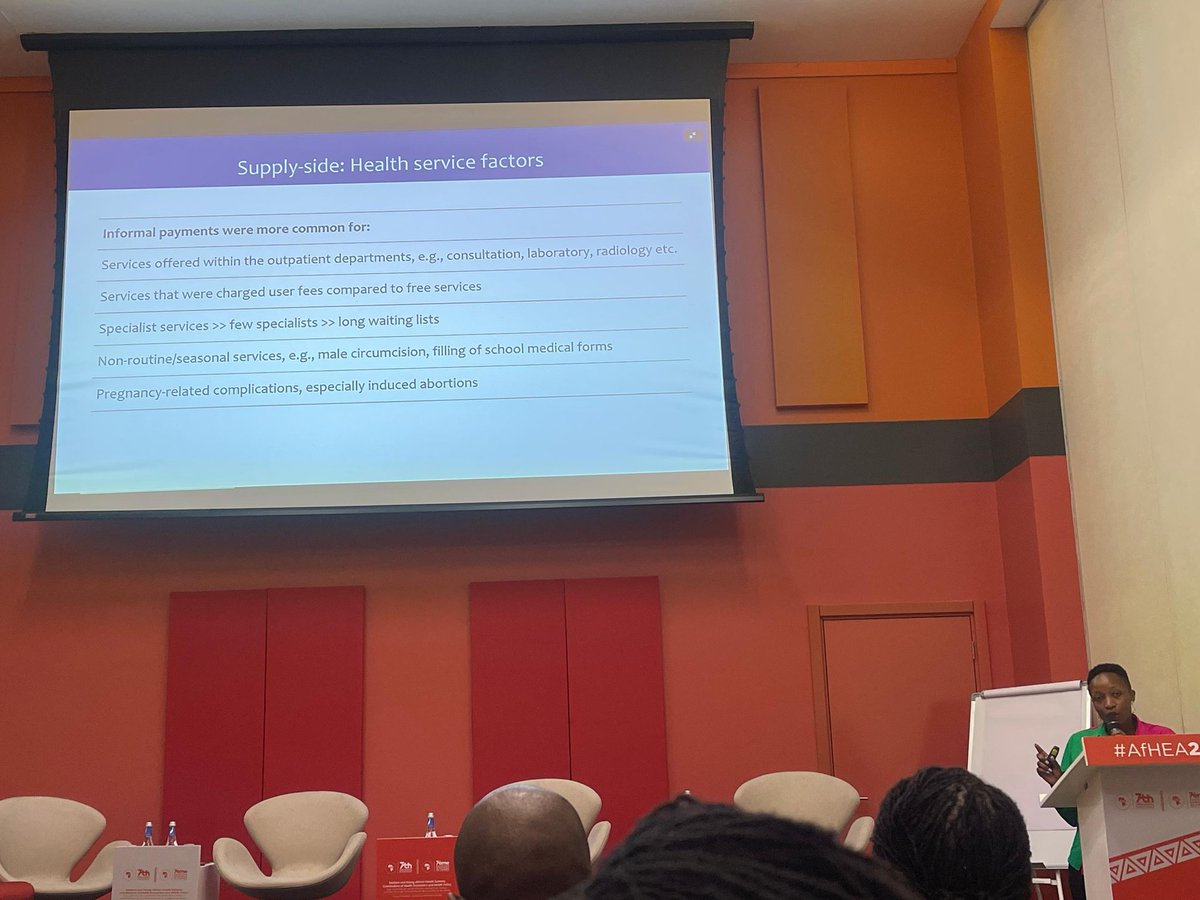 Pleased to present our work on informal payments for healthcare in Kenya. To reduce the additional financial burden from informal payments, there is a need to address inadequacies and weaknesses in health system financing and governance #AfHEA2025