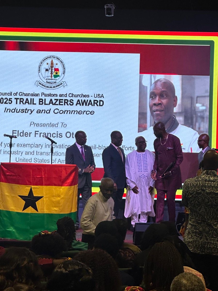 ChefFrancisOtoo's tweet image. Congratulations on receiving the 2025 Trailblazer for Industry and Commerce award! This is a tremendous honor, recognizing your contributions to Ghana's growth and development.
It's fascinating to see the Council of Ghanaian Churches and Pastors of the USA and Embassy of Ghana.