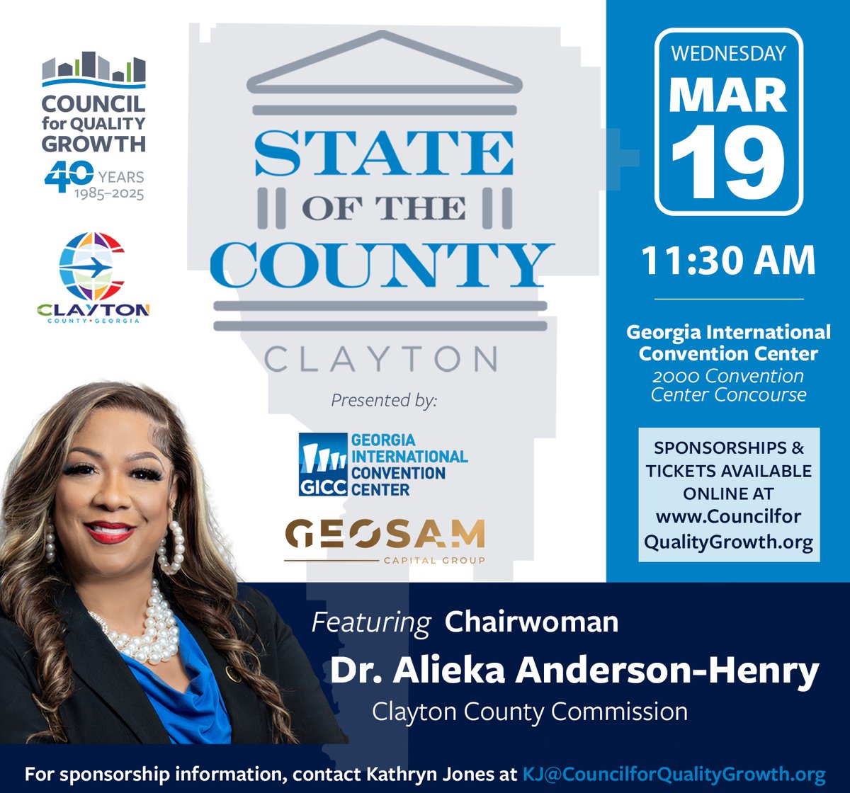 ONE WEEK LEFT until the 2025 #StateofClayton, presented by Georgia International Convention Center and Geosam Capital. Sponsor now to join us on March 19 at 11:30AM at the Georgia International Convention Center: councilforqualitygrowth.memberzone.com/events/details….
#ClaytonCounty #CouncilforQualityGrowth