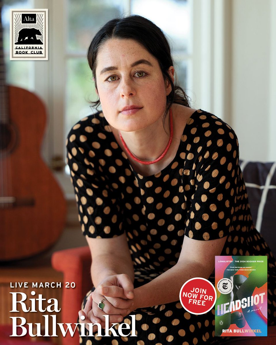 Alta Journal (@altajournal) on Twitter photo The California Book Club’s March pick is Headshot — <a href="/RitaBullwinkel/">Rita Bullwinkel</a>’s electrifying novel about eight young female boxers in the Daughters of America tournament.
Join us Thursday, March 20, 2025, at 5 p.m. PT for a free, live conversation with Bullwinkel! bit.ly/3Fog8c6 The California Book Club’s March pick is Headshot — <a href="/RitaBullwinkel/">Rita Bullwinkel</a>’s electrifying novel about eight young female boxers in the Daughters of America tournament.
Join us Thursday, March 20, 2025, at 5 p.m. PT for a free, live conversation with Bullwinkel! bit.ly/3Fog8c6