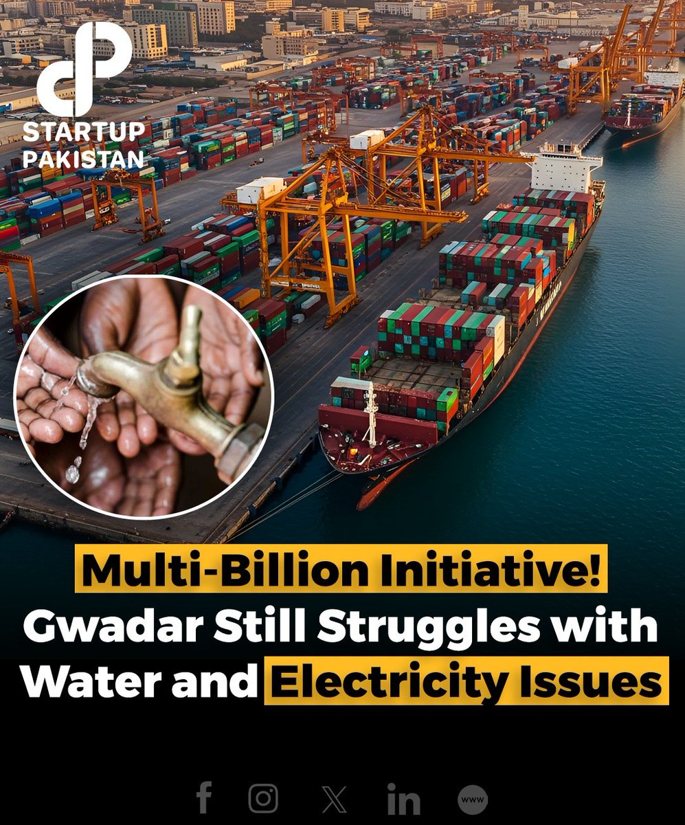 PakStartup's tweet image. Gwadar, the key project of CPEC, continues to struggle with basic infrastructure issues, including insufficient clean water and electricity. 

#Gwadar #CPEC #InfrastructureChallenges #CleanWater #Electricity #CPECProgress