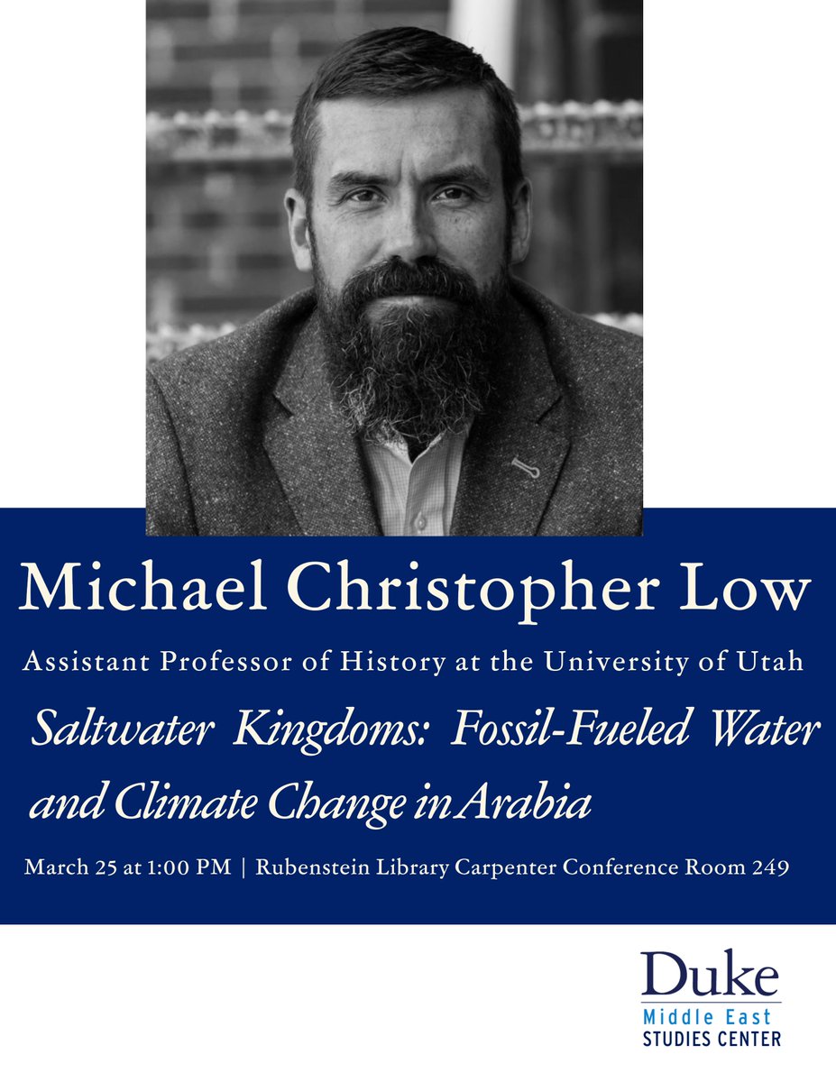 We look forwarding to hosting Michael Christopher Low  at Duke on March 25. Join us for his public talk at 1 PM in the Rubenstein Library! Hope to see you there.