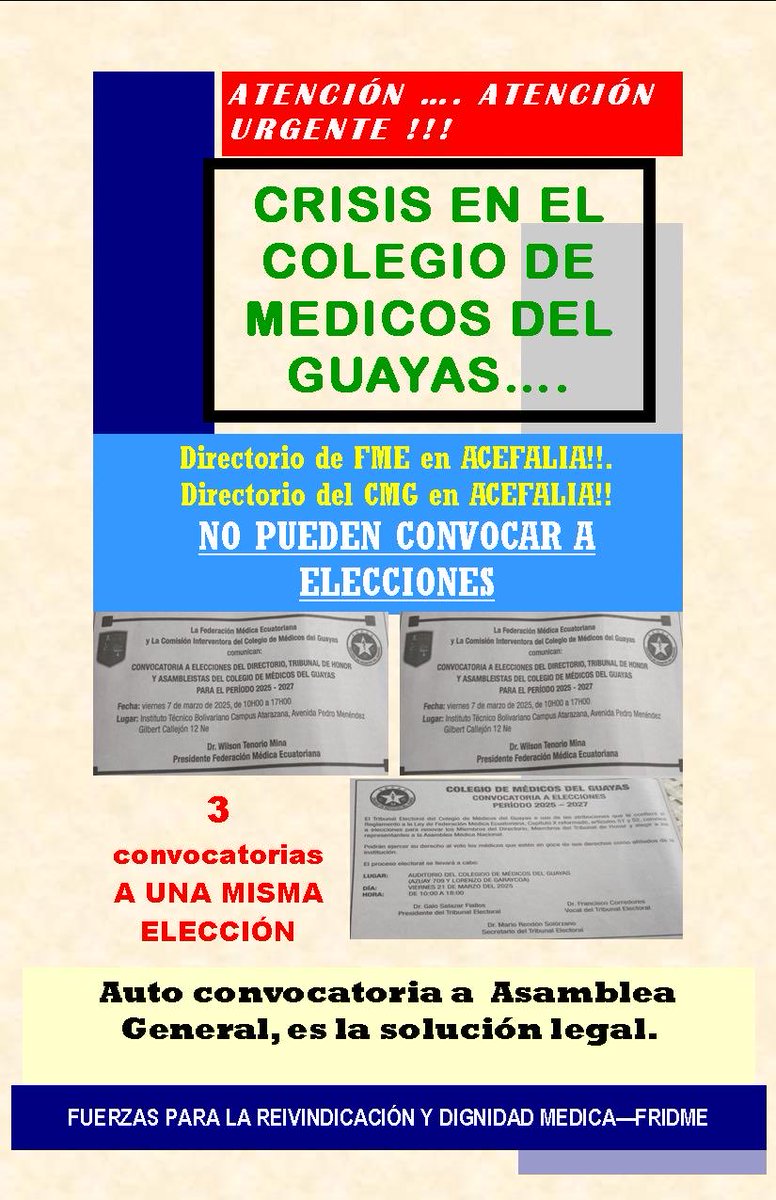 Gremio médico del Guayas. No prestarse a participar de unas elecciones ilegítimas e ilegales !!