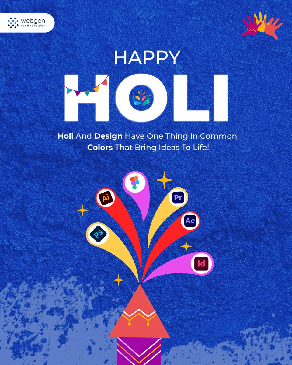 Webgentweet's tweet image. Webgen wishes a very Delightful and Colourful Holi to All!

Holi and Design have one thing in common—Colors that bring ideas to life!

#WebgenTechnologies #Holi2025 #HappyHoli #HoliFestival #HoliCelebration