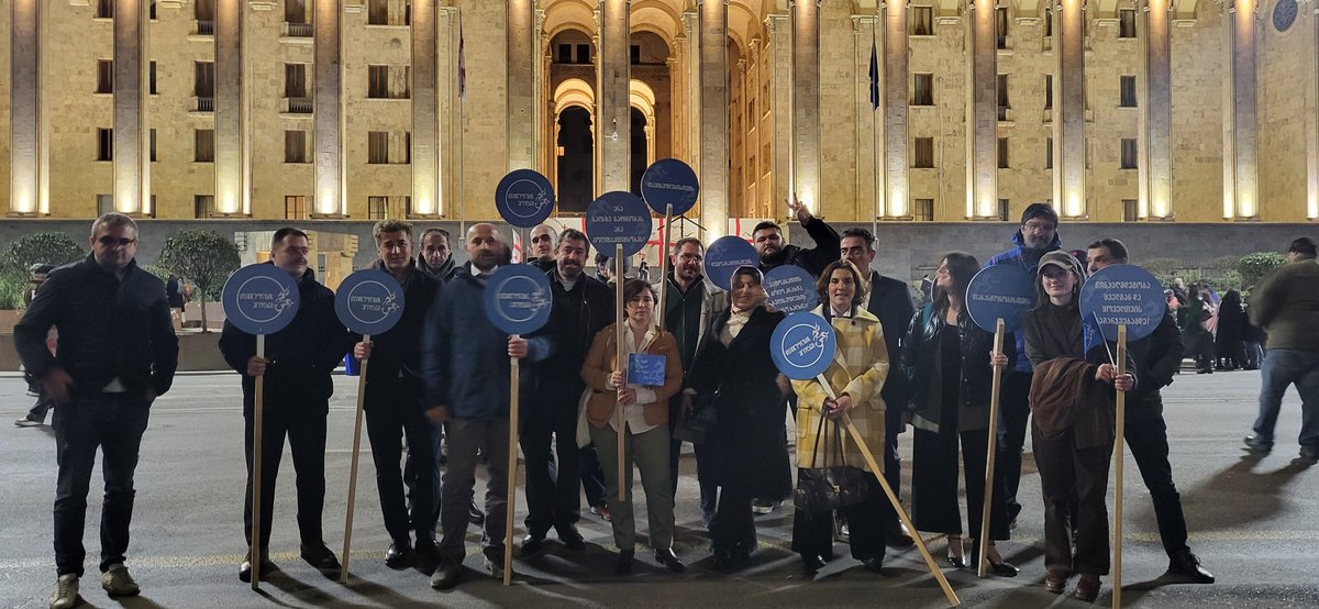 Police making calls to most of our leaders - informing them they are fined GEL 5,000 each for 'blocking Rustaveli Ave' on March 8 - after our party congress. The truth however is that we arrived late—traffic was already stopped by protests. This is nothing but a political attack.