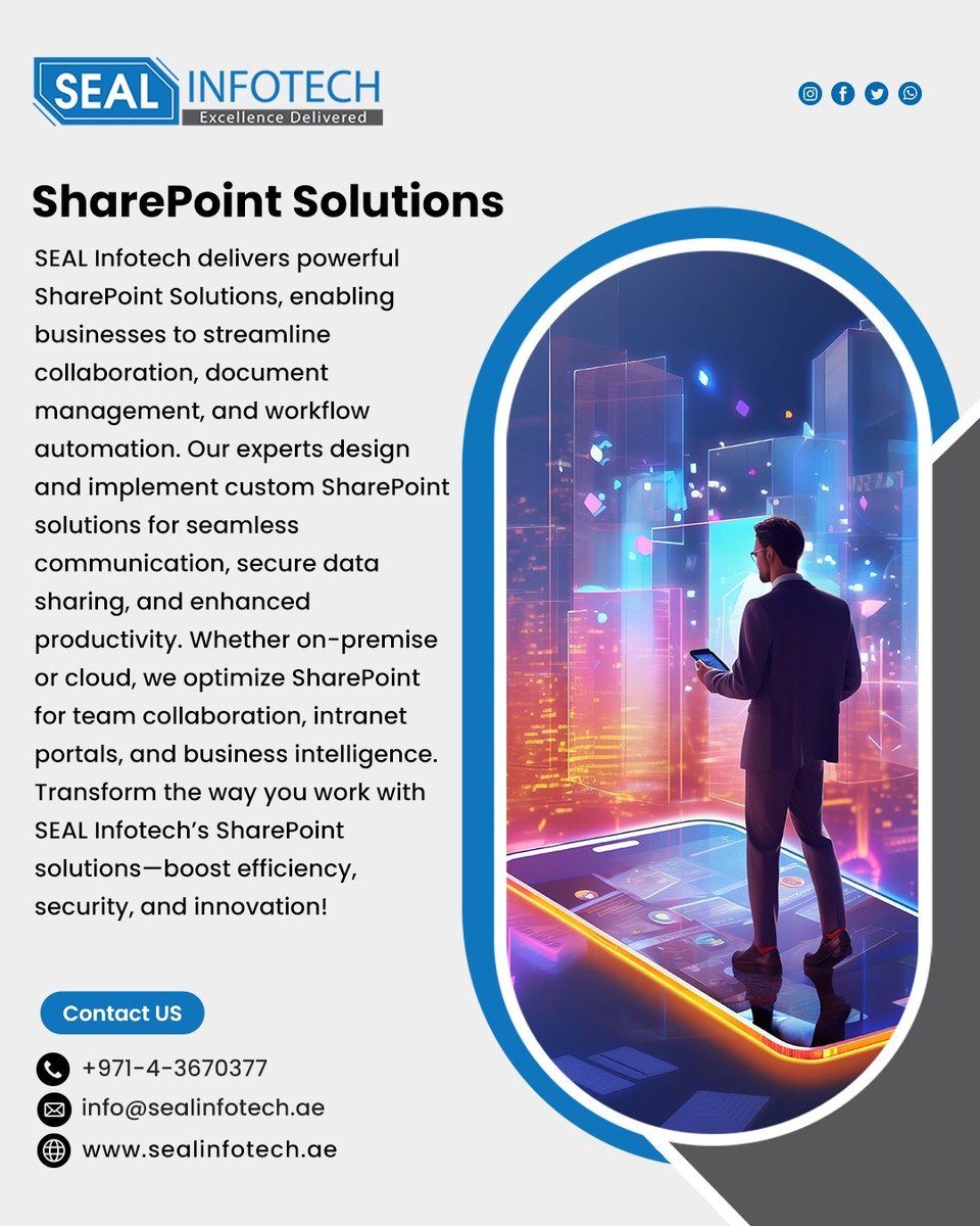 sealinfotech's tweet image. SEAL Infotech provides comprehensive SharePoint Solutions, transforming the way businesses collaborate, manage documents, and streamline workflows.
#sharepoint #sharepointsolutions #collaborationtools #documentmanagement #workflowautomation #businessefficiency #datasecurity