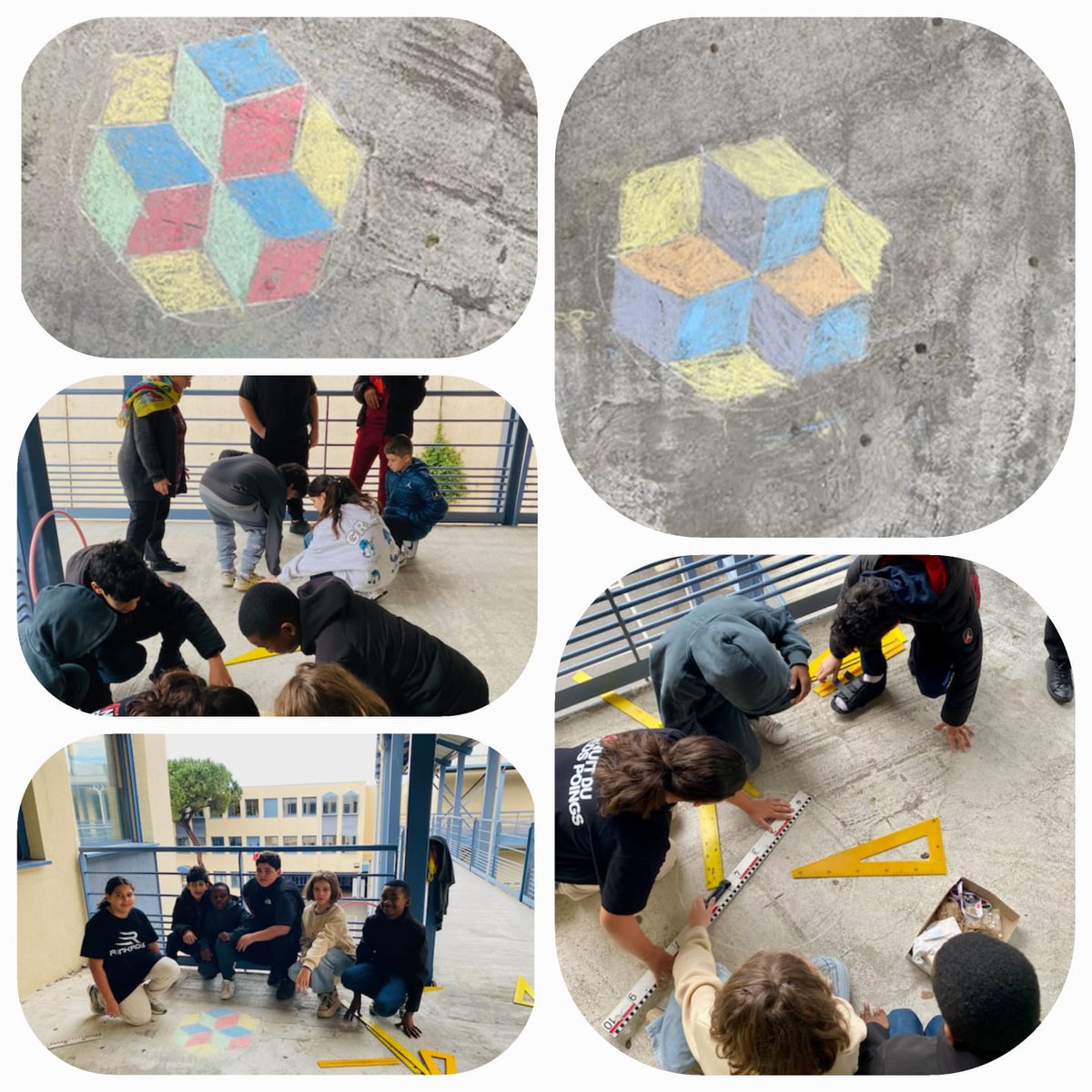De drôles de formes géométriques dessinées sur la passerelle : La semaine des #maths se poursuit au collège !