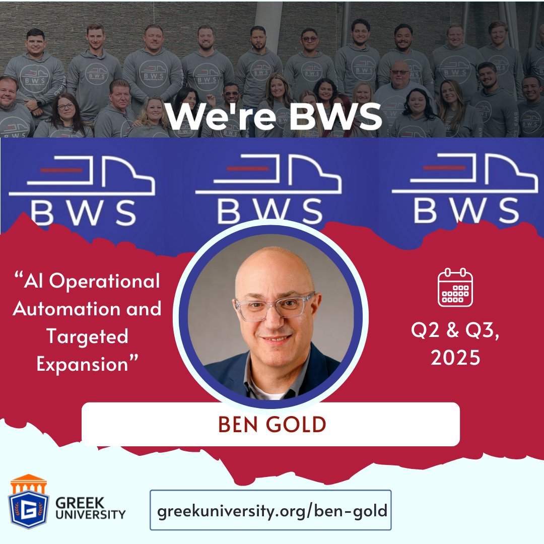 Thank you to BWS Logistics for selecting Ben Gold and the Greek University consulting team for AI Operational Automation services and Sales Expansion support in 2025!

How can our AI experts help you achieve your 2025 goals faster? greekuniversity.org/ben-gold

#artificialintelligence