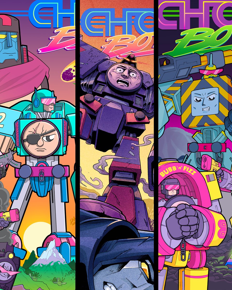 Choo Bots begins on Substack &amp; Patreon later today, free! In the meantime, hit the link in my bio to check all 3 covers for issue 1! 🤖 🚂 #comicart #comicbookcover #steamtrain #marchofrobots  #80scartoons #90scartoons #beastwars #transformers #thomasthetankengine #robotart
