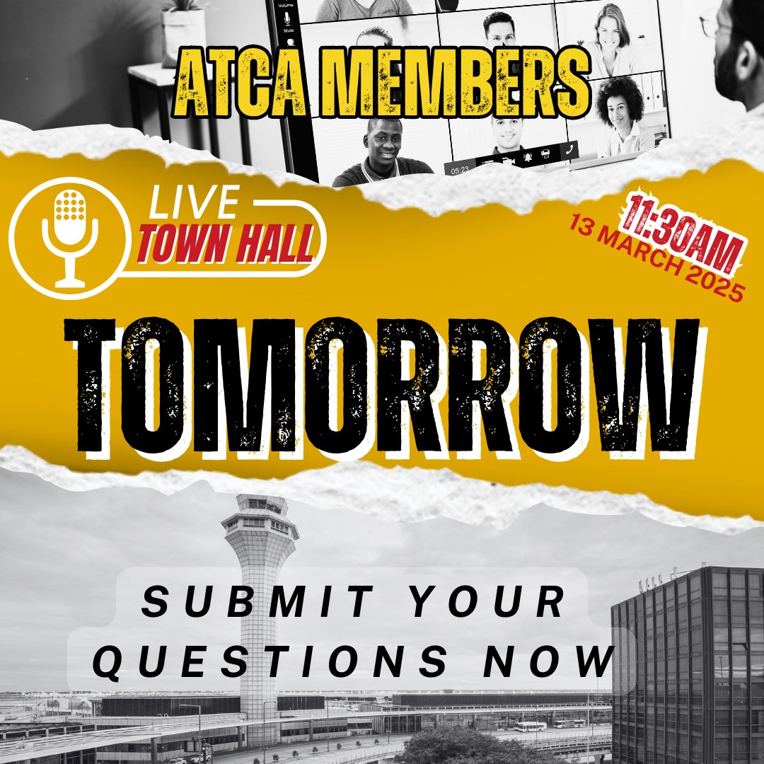 ATCA_now's tweet image. During this townhall, our leadership will discuss potential federal funding uncertainties and their implications for aviation operations.
Register: atca.org/webinar-regist…
Submit your questions: docs.google.com/forms/d/e/1FAI…