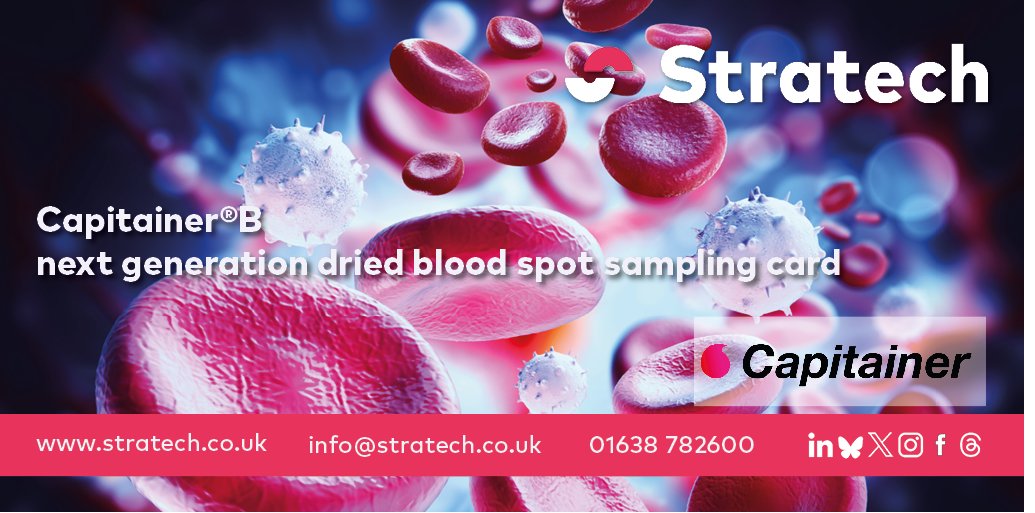 Stratech_UK's tweet image. Capitainer®B next generation #driedbloodspot sampling card is a quantitative #microsampling technology for research and clinical #diagnostics

As precise as pipetting, it enhances the accuracy of remote disease #biomarker detection or #serology testing 
🔗stratech.co.uk/our-partners/c…