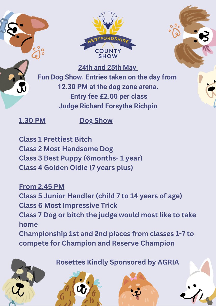 Herts County Show (@hertscountyshow) on Twitter photo 🐩🐕Get ready for a sneak peek at our fun Dog Show classes on May 24th & 25th in the brand-new Dog Zone! Entries are taken on the day🐾
📩info@hertsshow.com
🎟 hertsshow.com
#DogShow #DogLovers #Flyball #SuperSpaniel 🐩🐕Get ready for a sneak peek at our fun Dog Show classes on May 24th & 25th in the brand-new Dog Zone! Entries are taken on the day🐾
📩info@hertsshow.com
🎟 hertsshow.com
#DogShow #DogLovers #Flyball #SuperSpaniel