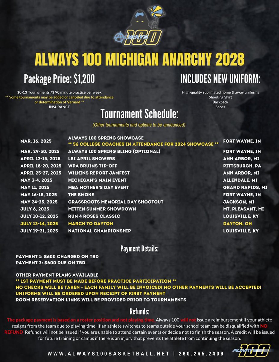 My Schedule for this AAU season.