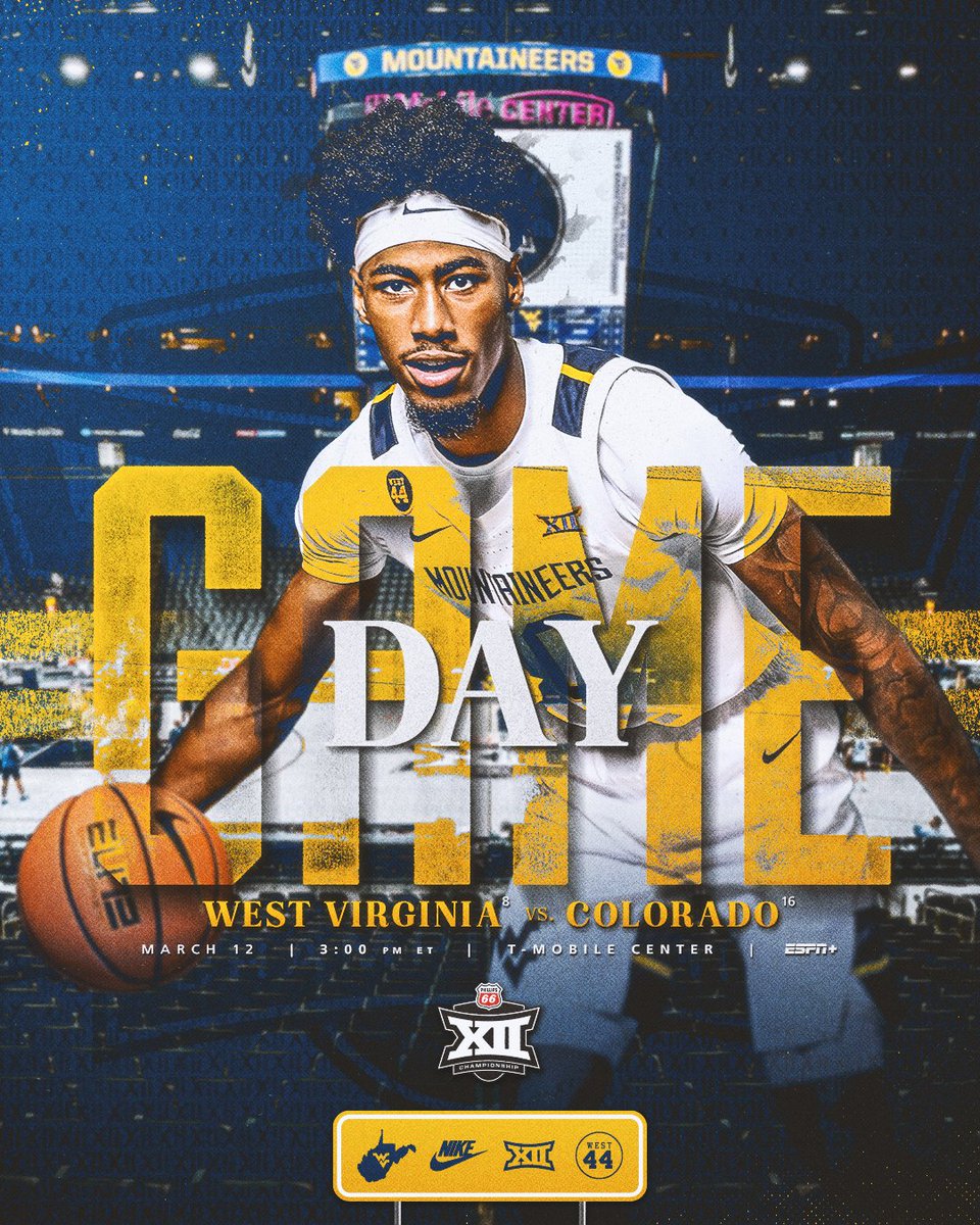 WVUhoops's tweet photo. Round 2⃣

🆚 Colorado
🕒 3:00 PM
📺 ESPN+
📻 MSN
📍 T-Mobile Center (Kansas City, MO)

#HailWV // #Big12MBB https://t.co/PUmpS2H5em