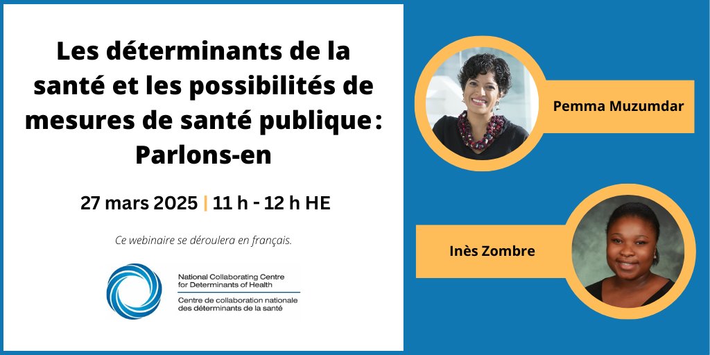 📢Webinaire en français à venir! Quels sont les déterminants structurels, sociaux, écologiques, politiques, économiques et commerciaux de la santé? 

Joignez-vous à notre équipe le 27 mars de 11 h à 12 h HE 

Inscrivez-vous ici👉 us06web.zoom.us/webinar/regist…

Objectifs :
✅décrire