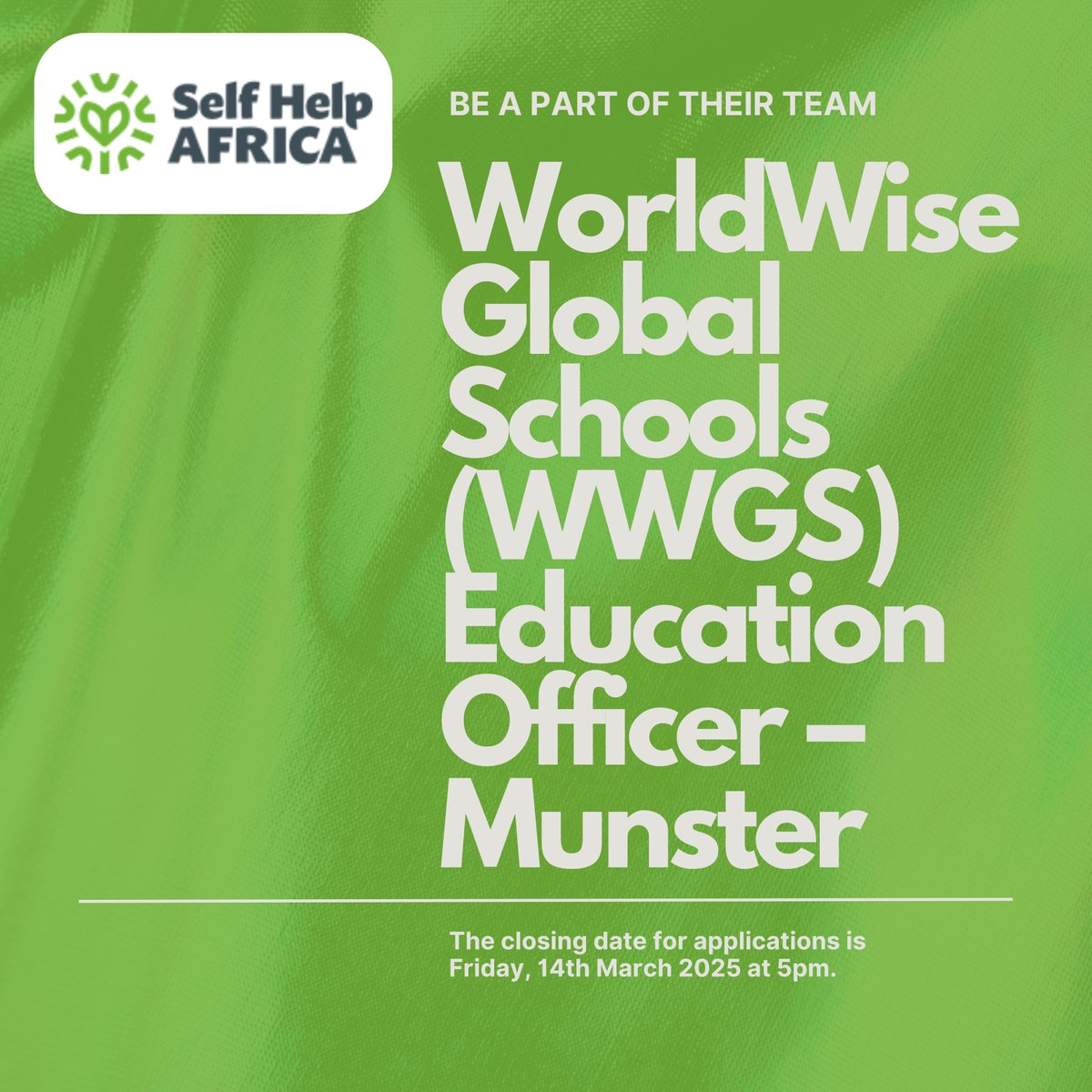 IDEA: Irish Development Education Association (@ideaireland) on Twitter photo Job opportunity!
🎯<a href="/selfhelpafrica/">Self Help Africa</a> is seeking a <a href="/WorldWise_Irl/">WorldWise Global Schools</a> Education Officer based in Munster to support schools in engaging with Global Citizenship Education at post-primary level. Apply by Friday 14 March, 5pm.
More 👉bit.ly/4ksszna Job opportunity!
🎯<a href="/selfhelpafrica/">Self Help Africa</a> is seeking a <a href="/WorldWise_Irl/">WorldWise Global Schools</a> Education Officer based in Munster to support schools in engaging with Global Citizenship Education at post-primary level. Apply by Friday 14 March, 5pm.
More 👉bit.ly/4ksszna