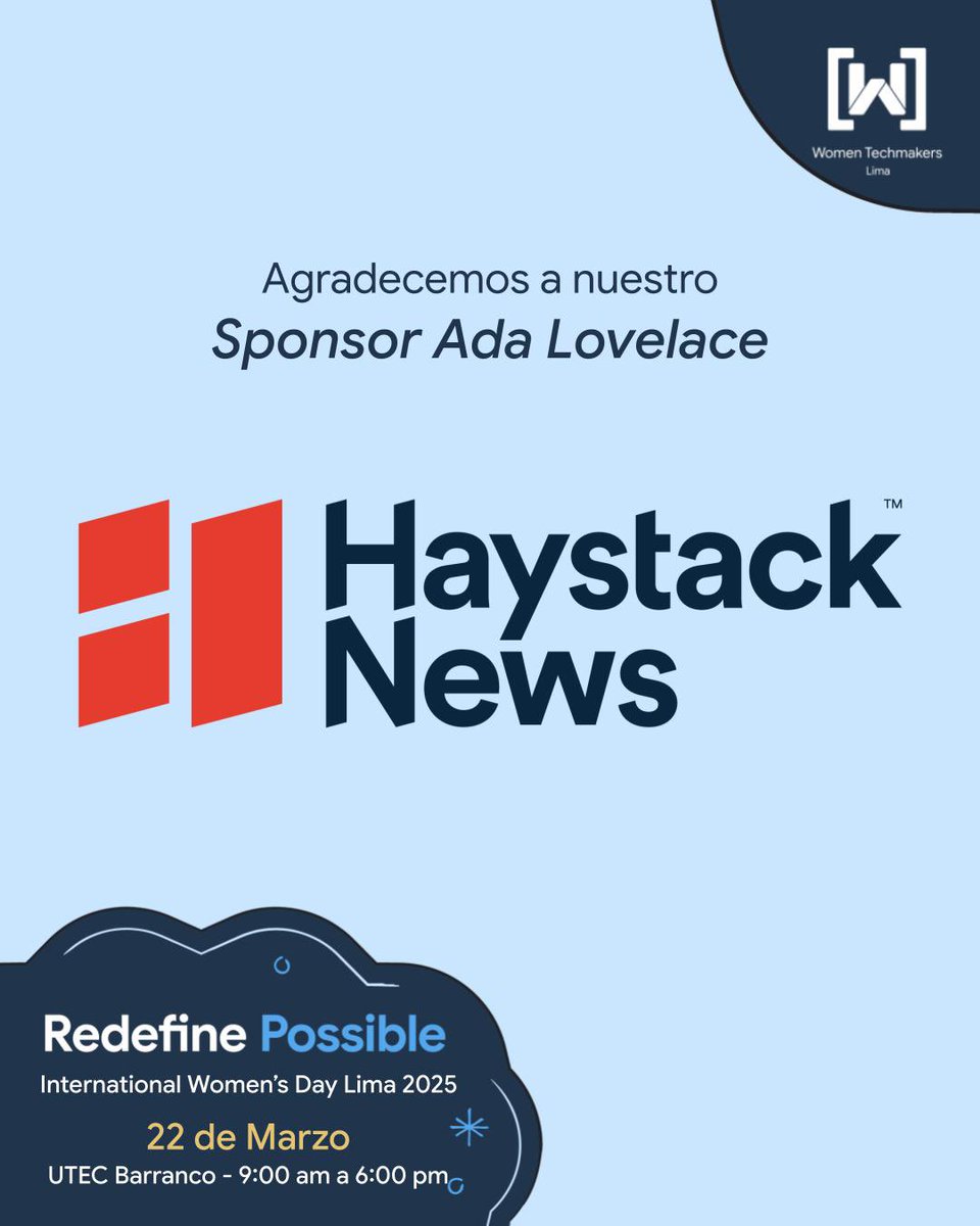 WTMLima's tweet image. 👏 ¡Gracias, @haystacknews por apoyar #IWDLima25!
Su compromiso con la innovación y la diversidad en tecnología nos inspira a seguir construyendo un futuro más inclusivo. 💜
📅 22 de marzo | 📍 UTEC, Barranco
🔗 wtmlima.com/iwd-2025
#IWDLatam #HaystackNews