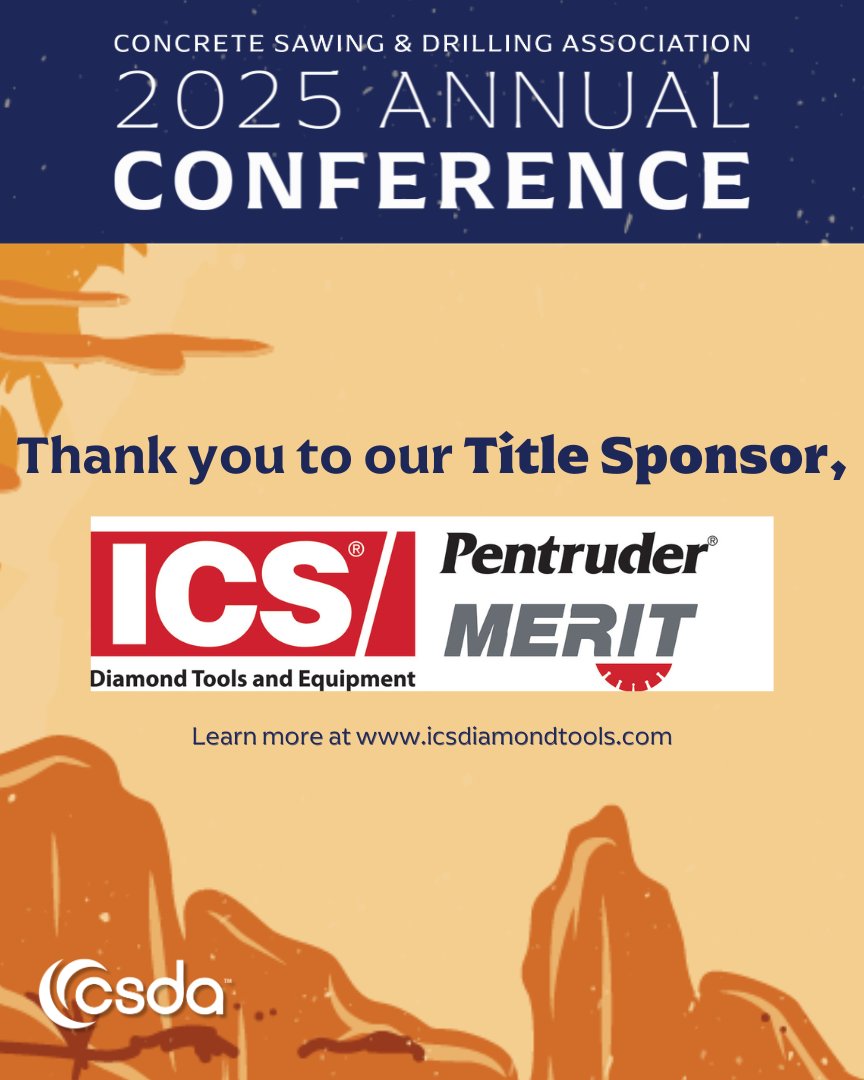 CSDA (@csdaconcrete) on Twitter photo Thank you to <a href="/ICSDiamondTools/">ICS Diamond Tools & Equipment</a> for being a ๐ง๐ถ๐๐น๐ฒ ๐ฆ๐ฝ๐ผ๐ป๐๐ผ๐ฟ at the 2025 CSDA Annual Conference! We appreciate your support in making this event possible. Learn more about their innovative products at icsdiamondtools.com Thank you to <a href="/ICSDiamondTools/">ICS Diamond Tools & Equipment</a> for being a ๐ง๐ถ๐๐น๐ฒ ๐ฆ๐ฝ๐ผ๐ป๐๐ผ๐ฟ at the 2025 CSDA Annual Conference! We appreciate your support in making this event possible. Learn more about their innovative products at icsdiamondtools.com
