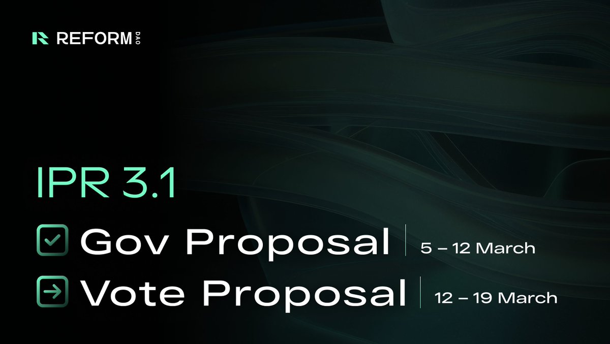 🚨 ReformDAO Final Voting Proposal IPR 3.1 🚨

The next step in IPR 3.1 is here. We’re proposing a shift in how we manage finances, reports, and buybacks.

Key Changes in IPR 3.1:
• One Treasury, Full Transparency: Merging Trading &amp;
Operations Treasuries for better financial