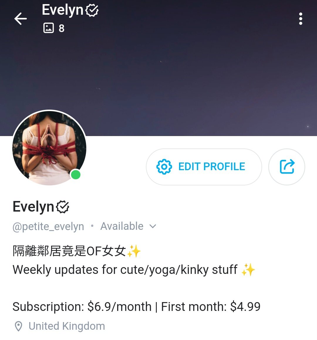 早晨！我決定做電子雞幫補家計了_(:3_)_
好撚窮 英國租好貴嗚嗚嗚
onlyfans.com/petite_evelyn

$6.9一個月  頭一個月65折
內容係色色日常/甜故/繩Etc 
一星期至少更新一次
dm我見到就會覆
我一啲都唔高尚 用錢掟死我吧🙏🏻
有咩想睇/建議可以Comment話我知